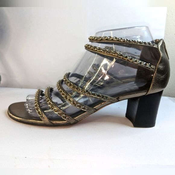 Stuart Weitzman Patent Leather Gladiator Sandal SZ 6.5 M Platform, Chain - Picture 4 of 11